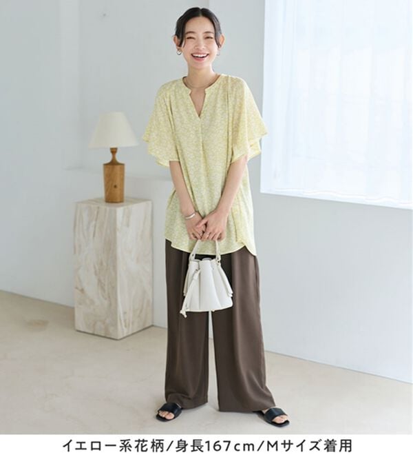 Viola e Viola（ヴィオラ エ ヴィオラ）の「【選べる２丈】さらっと涼感フレアスリーブブラウス（ブラウス）」｜詳細画像