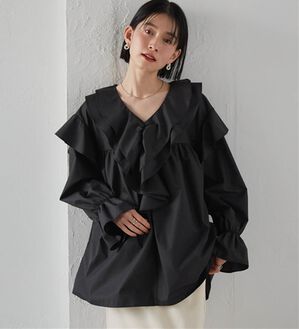 RANAN（ラナン）の「ビッグカラーフリルブラウス（ブラウス）」｜ブラック