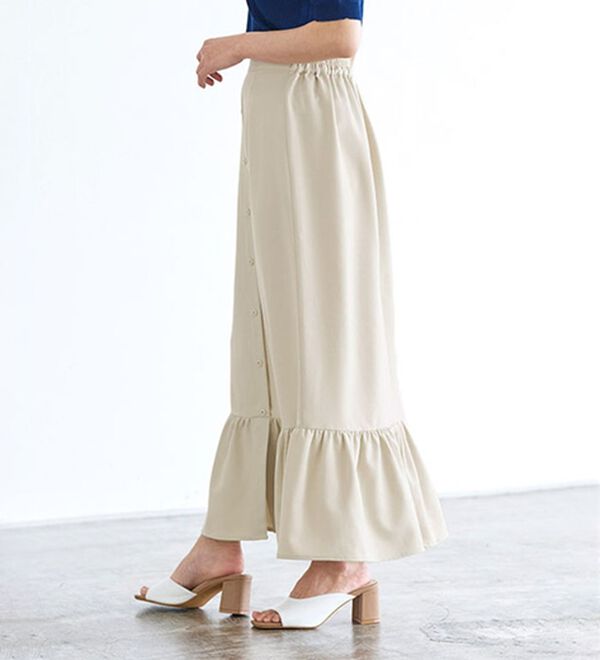 Pierrot（ピエロ）の「【選べる丈】フロントボタンヘムギャザースカート（ロングスカート）」｜詳細画像
