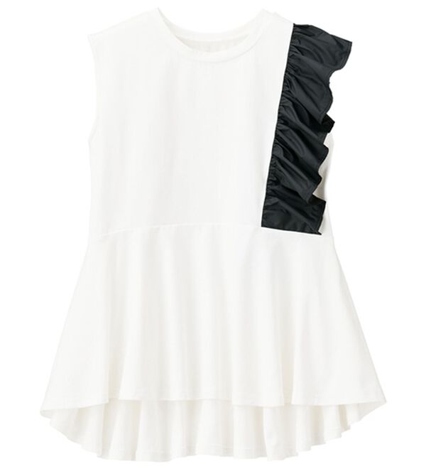 RANAN（ラナン）の「ひんやり！フリルデザインペプラムＴシャツ（Tシャツ）」｜ホワイト系