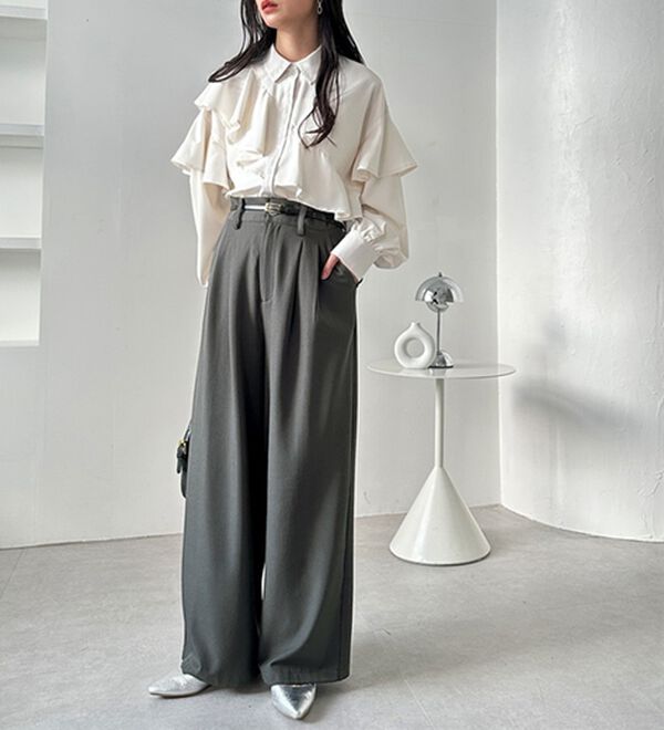 GeeRA（ジーラ）の「着心地抜群！ハイウエストダブルタックワイドパンツ（フルレングスパンツ）」｜詳細画像