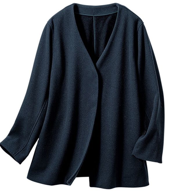 日本製＞裏配色ノーカラーショートコート - ベルーナ【公式】