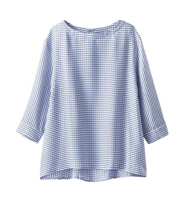 BELLUNA（ベルーナ）の「リップル素材切替デザインブラウス（ブラウス）」｜ブルー系