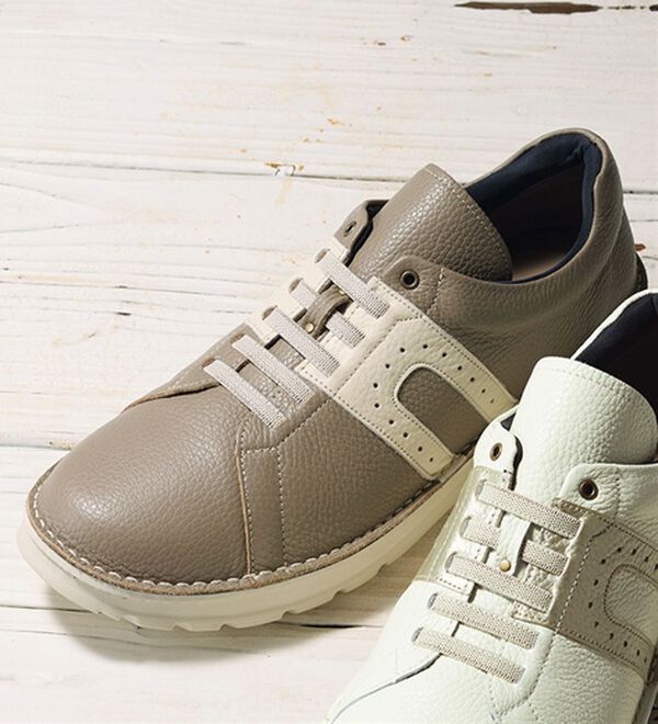 「履きやすさに驚き！日本製こだわりカジュアルシューズ（メンズスニーカー）」｜グレー&times;アイボリー