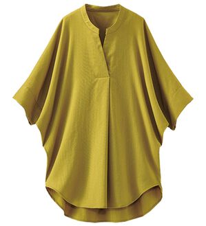 BELLUNA（ベルーナ）の「ヒンヤリ！麻調スラブ素材ドルマンシャツチュニック（チュニック）」｜イエローグリーン