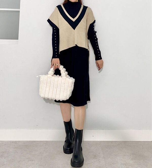 BELLUNA（ベルーナ）の「【低身長さん向け】重ねて可愛い配色ニットベスト（ベスト）」｜詳細画像