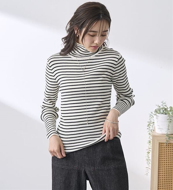 BELLUNA（ベルーナ）の「＜＆ｃｏｃｏｃｈｉ＞ハピネスコットン100％&times;吸湿発熱リブタートルニット（ニット・セーター）」｜詳細画像