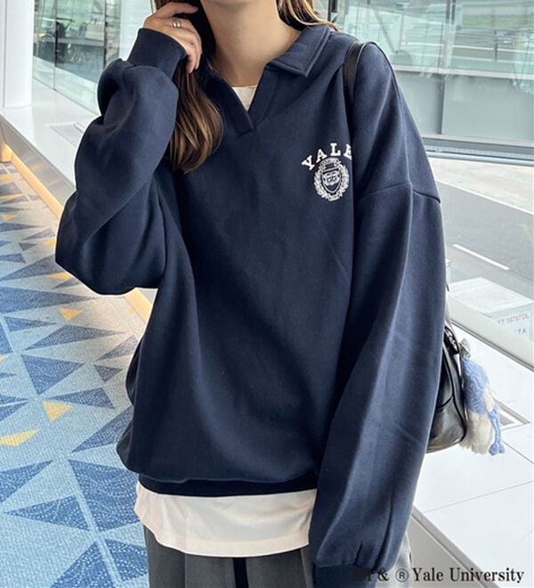 YALEスウェットプルオーバー　ネイビー FIRSTMOOD別注【YALE】裏起毛オーバーサイズスキッパー