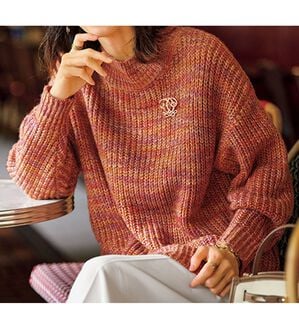 BELLUNA（ベルーナ）の「ブローチ付ミックス調ニットプルオーバー（ニット・セーター）」｜オレンジ系