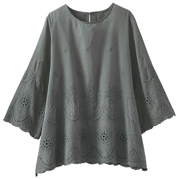 BELLUNA（ベルーナ）の「気になる夏の二の腕隠し！綿１００％刺しゅうブラウス（ブラウス）」｜詳細画像