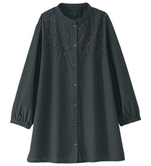 BELLUNA（ベルーナ）の「マーゼライズコットン１００％　アルガンオイル加工刺しゅう使いブラウス（ブラウス）」｜黒