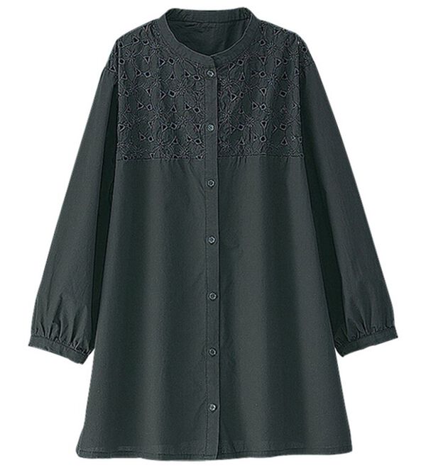 BELLUNA（ベルーナ）の「マーゼライズコットン１００％　アルガンオイル加工刺しゅう使いブラウス（ブラウス）」｜黒