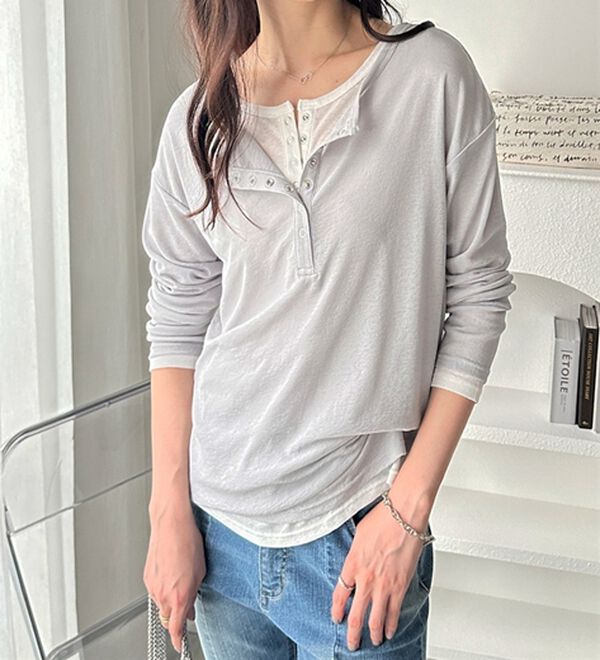 GeeRA（ジーラ）の「前後２ＷＡＹシアースラブヘンリーネックカットソー（カットソー）」｜詳細画像