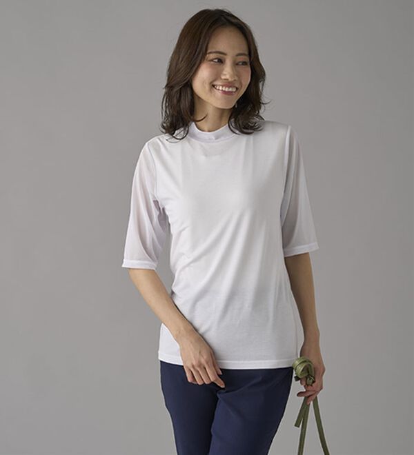 BELLUNA（ベルーナ）の「【５分袖】チュール切替上品インナー（カットソー）」｜詳細画像