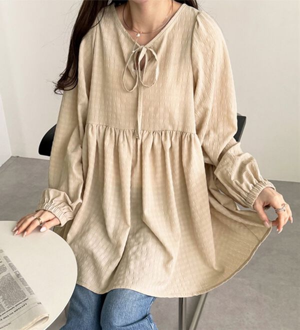 GeeRA（ジーラ）の「前後２ＷＡＹリボンペプラムチュニック（チュニック）」｜詳細画像