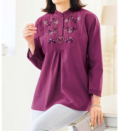 ルフラン（ルフラン）の「綿１００％手刺しゅうブラウス（ブラウス）」