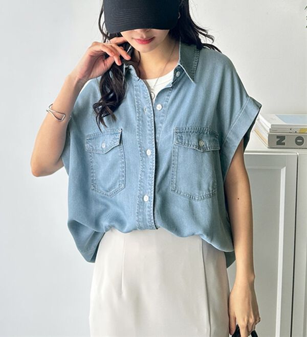 GeeRA（ジーラ）の「着回し自在！フレンチスリーブデニムシャツ（シャツ）」｜詳細画像