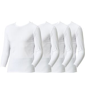 「【４枚組】抗菌防臭・マイクロファイバー裏起毛あったかインナー４枚組（シャツ）　長袖丸首（メンズ肌着・インナーウェア）」｜ホワイト4枚組