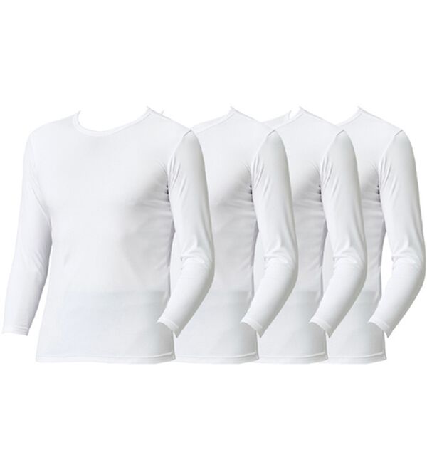 「【４枚組】抗菌防臭・マイクロファイバー裏起毛あったかインナー４枚組（シャツ）　長袖丸首（メンズ肌着・インナーウェア）」｜ホワイト4枚組