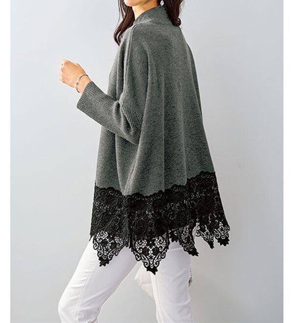 BELLUNA（ベルーナ）の「裾レース切替ポンチョ風ニットチュニック（チュニック）」｜詳細画像