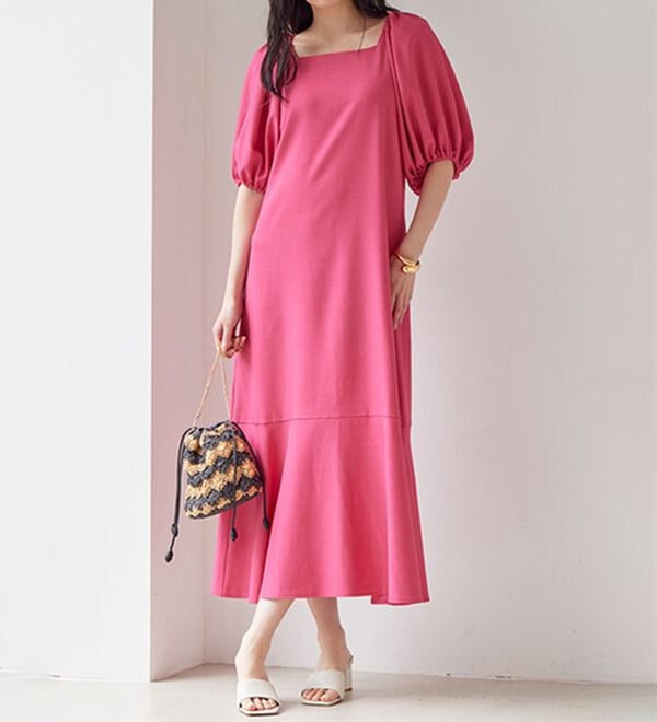 RANAN（ラナン）の「ひんやり！スクエアネックボリューム袖ワンピース（その他ワンピース）」｜詳細画像