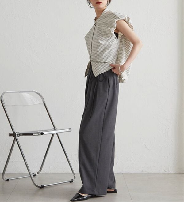 RANAN（ラナン）の「麻調2タックラップリボンパンツ（フルレングスパンツ）」｜詳細画像