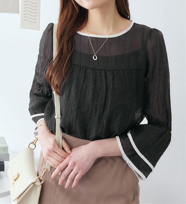 alotta（アロッタ）の「配色楊柳シアーブラウス（ブラウス）」｜詳細画像