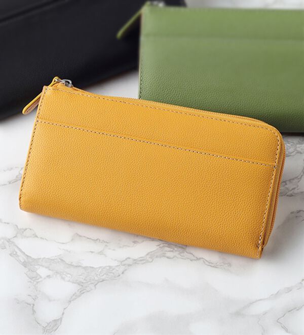 「牛革小銭スッキリ長財布（財布・パスケース）」｜イエロー