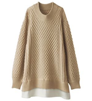 BELLUNA（ベルーナ）の「１枚でコーデが完成！重ね着風プルオーバー（ニット・セーター）」｜ベージュ系