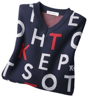 「＜ザ　ショップ　ティーケー＞軽量ストレッチＶネックロゴセーター（メンズシャツ）」｜ネイビー