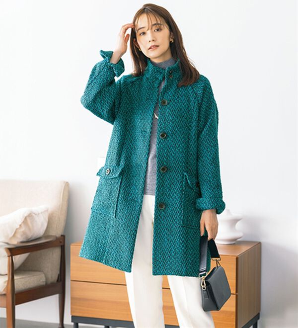 ルフラン（ルフラン）の「＜ｆｕ－ｕ＞ウール１００％スタンドデザインコート（ロングコート）」｜ブルーグリーン