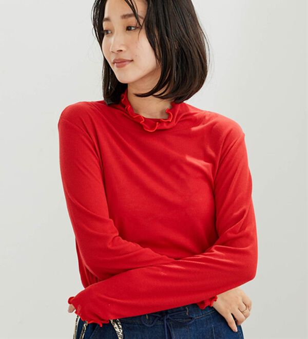 BELLUNA（ベルーナ）の「シアーリブ素材メロー使いプルオーバー（カットソー）」｜詳細画像