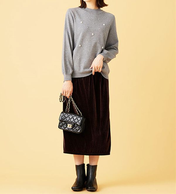 BELLUNA（ベルーナ）の「ベロア素材ナロースカート（ロングスカート）」｜詳細画像