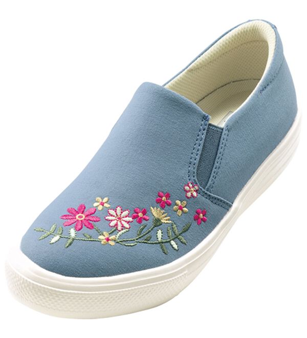 BELLUNA（ベルーナ）の「フラワー刺しゅうお洒落スリッポン（スリッポン）」｜ブルー