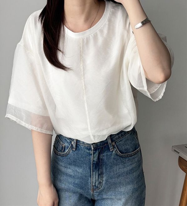 GeeRA（ジーラ）の「オーガンジーレイヤードＴシャツ（カットソー）」｜詳細画像