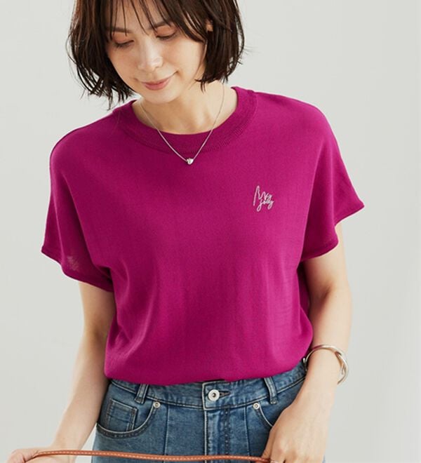 BELLUNA（ベルーナ）の「【快適Ｌａｂ．】シャリ冷！洗える多機能フレンチ袖ニットＴシャツ（ニット・セーター）」｜詳細画像