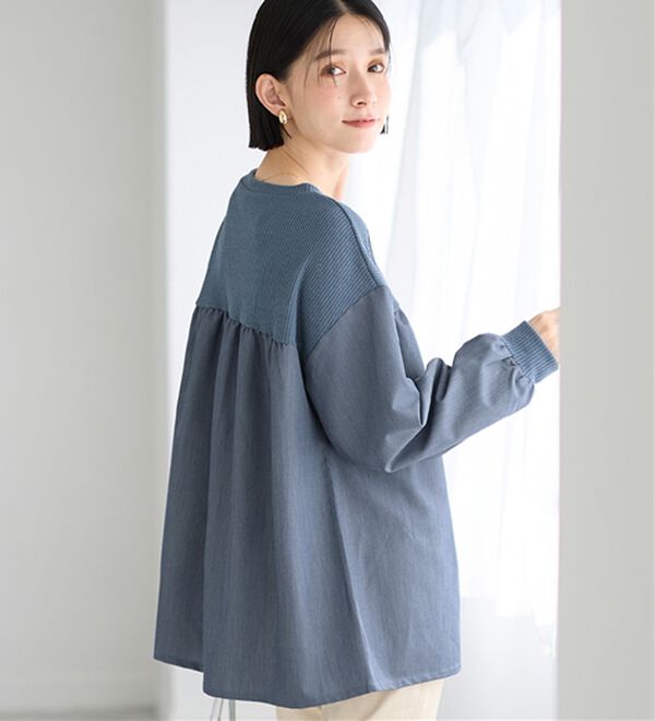 Viola e Viola（ヴィオラ エ ヴィオラ）の「アゼ編み風裏起毛　異素材切替プルオーバー（カットソー）」｜詳細画像