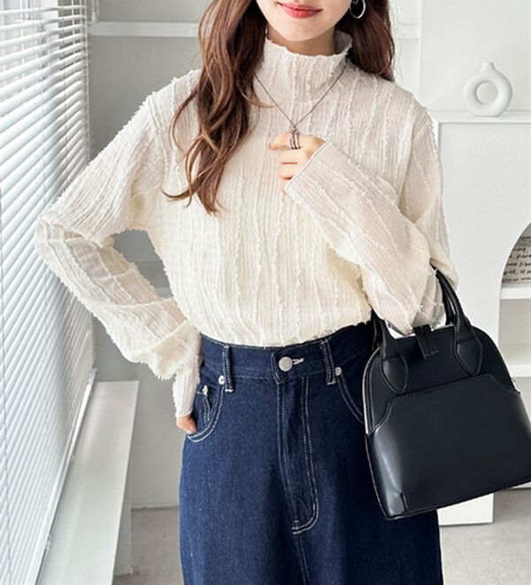 GeeRA（ジーラ）の「シャギージャガードハイネックトップス（カットソー）」｜詳細画像