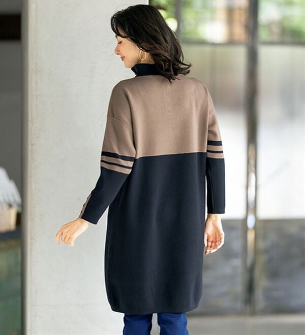 ルフラン（ルフラン）の「配色切替ロング丈ニットチュニック＜ミリッサ＞（ニットワンピース）」｜詳細画像