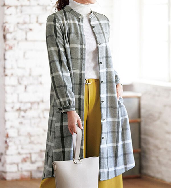 チェック柄ロングシャツワンピース - ベルーナ【公式】