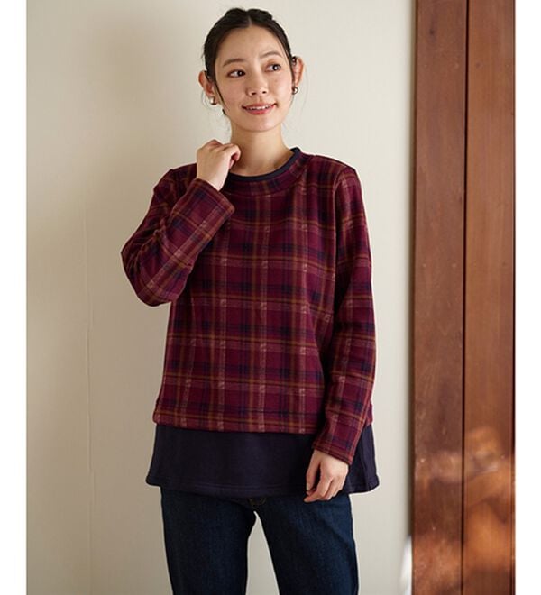 BELLUNA（ベルーナ）の「まるで着る毛布！静電防止付裏ファー重ね着風プルオーバー（カットソー）」｜詳細画像