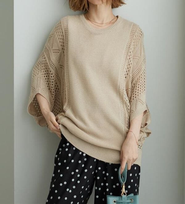 BELLUNA（ベルーナ）の「透かし編ドルマンニットプルオーバー（ニット・セーター）」｜詳細画像