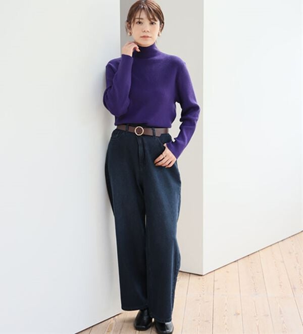 A HAPPY MARILYN（アハッピーマリリン）の「【Ｌ～６Ｌ】モックネック／ハイネックから選べる Ｔシャツ感覚で着られる（もっちりｖｅｒ）リブニット（ニット・セーター）」｜詳細画像