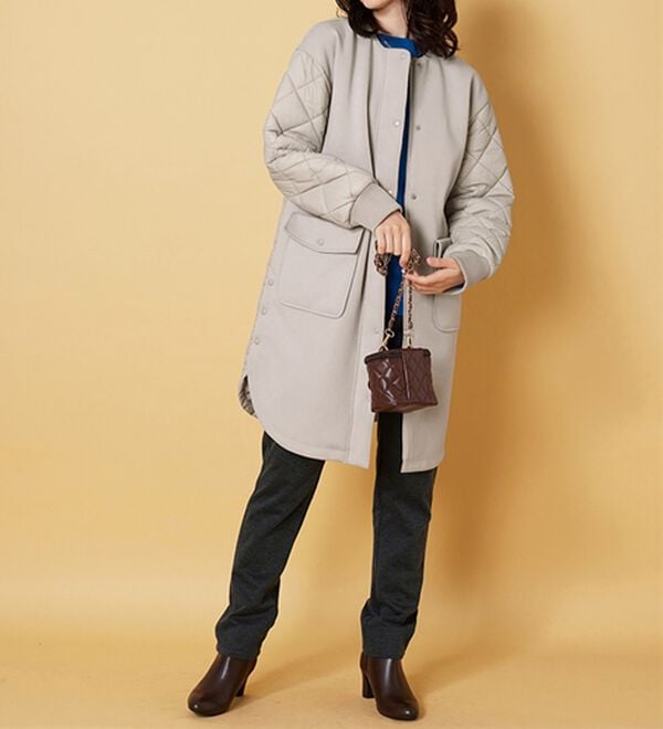 BELLUNA（ベルーナ）の「ダイヤキルト切替とろみ素材ロングコート（ロングコート）」｜詳細画像