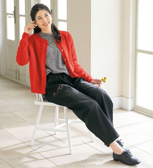 ルフラン（ルフラン）の「【２本組】気まぐれ刺しゅうの花うたデニム（フルレングスパンツ）」｜詳細画像