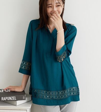 BELLUNA（ベルーナ）の「袖＆裾レース切替シャツチュニック（チュニック）」