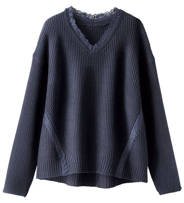BELLUNA（ベルーナ）の「レース使いあぜ編ニットプルオーバー（ニット・セーター）」｜詳細画像