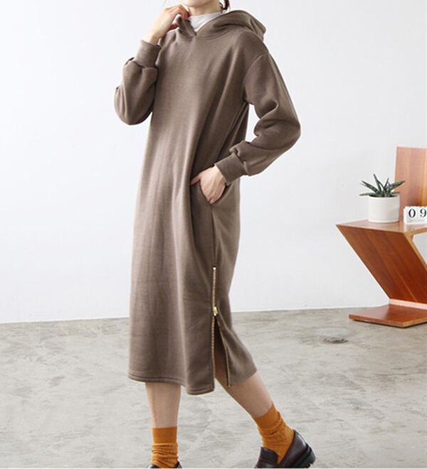 GeeRA（ジーラ）の「裏起毛裾ファスナーパーカーワンピース（カットソーワンピース）」｜詳細画像