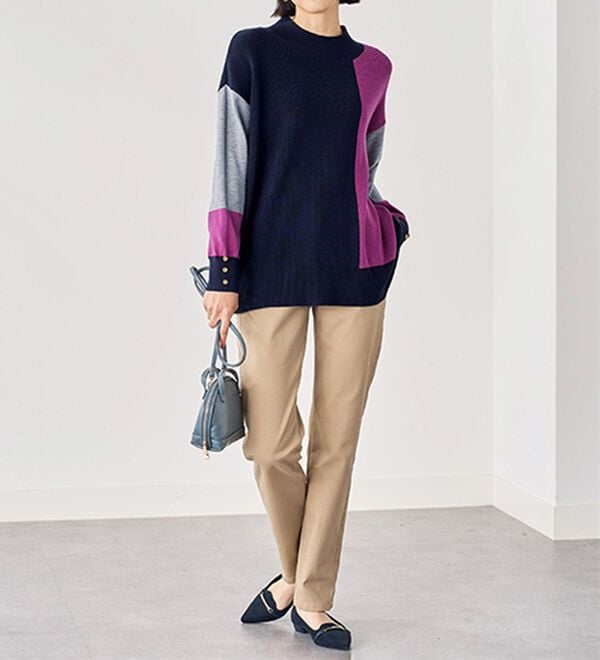BELLUNA（ベルーナ）の「編地切替ブロッキングニットプルオーバー（ニット・セーター）」｜詳細画像