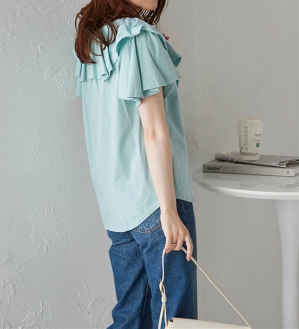 RANAN（ラナン）の「ひんやり！綿１００％フリル衿カットソープルオーバー（カットソー）」｜詳細画像